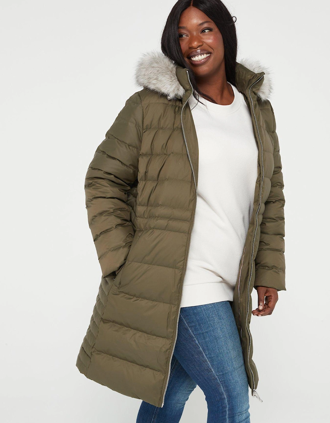 Curve Tyra Down Faux Fur Hooded Jacket - Green, 5 of 4