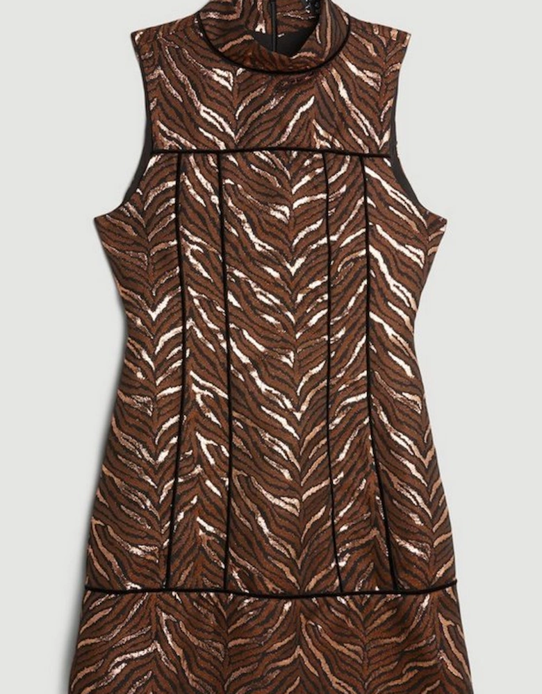 Tailored Print Detail High Neck Sleeveless Mini Dress