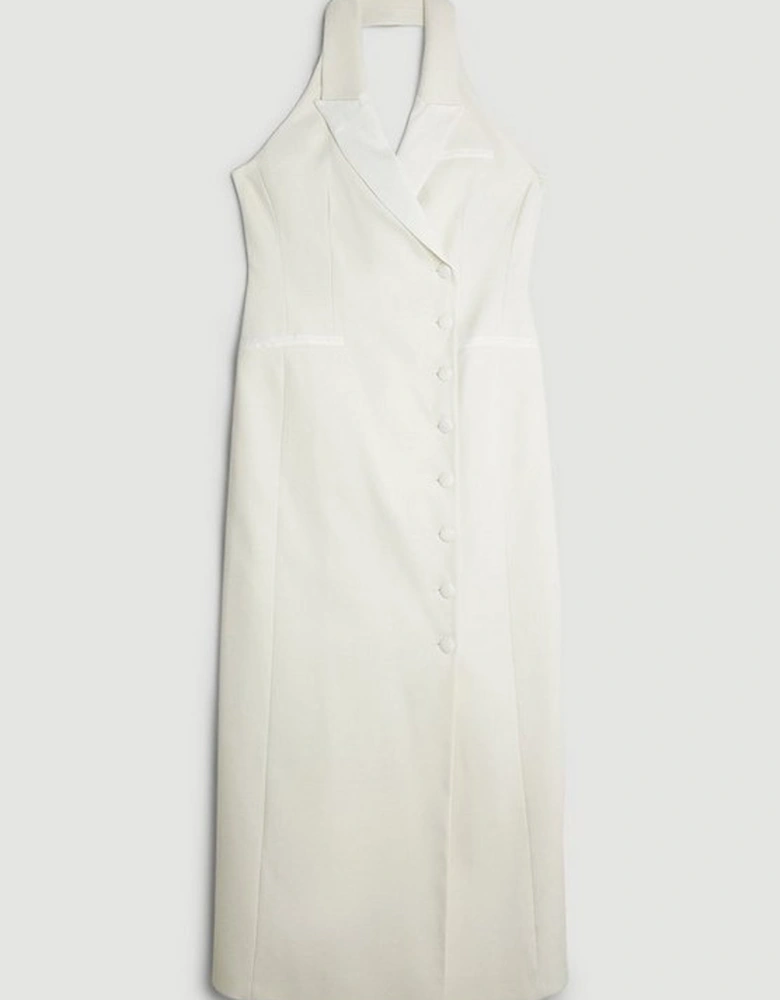Tailored Premium Twill Halter Neck Sleeveless Maxi Dress