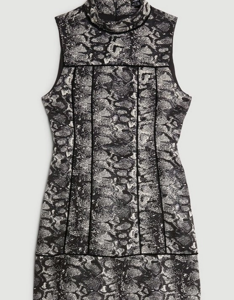 Tailored Print Detail High Neck Sleeveless Mini Dress