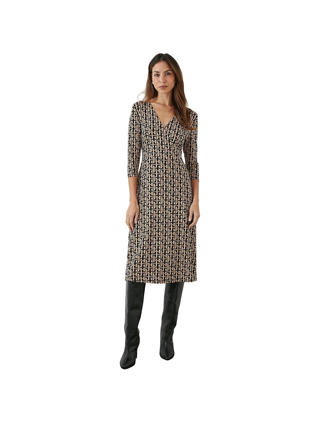 Womens/Ladies Geometric Wrap Midi Dress, 4 of 3