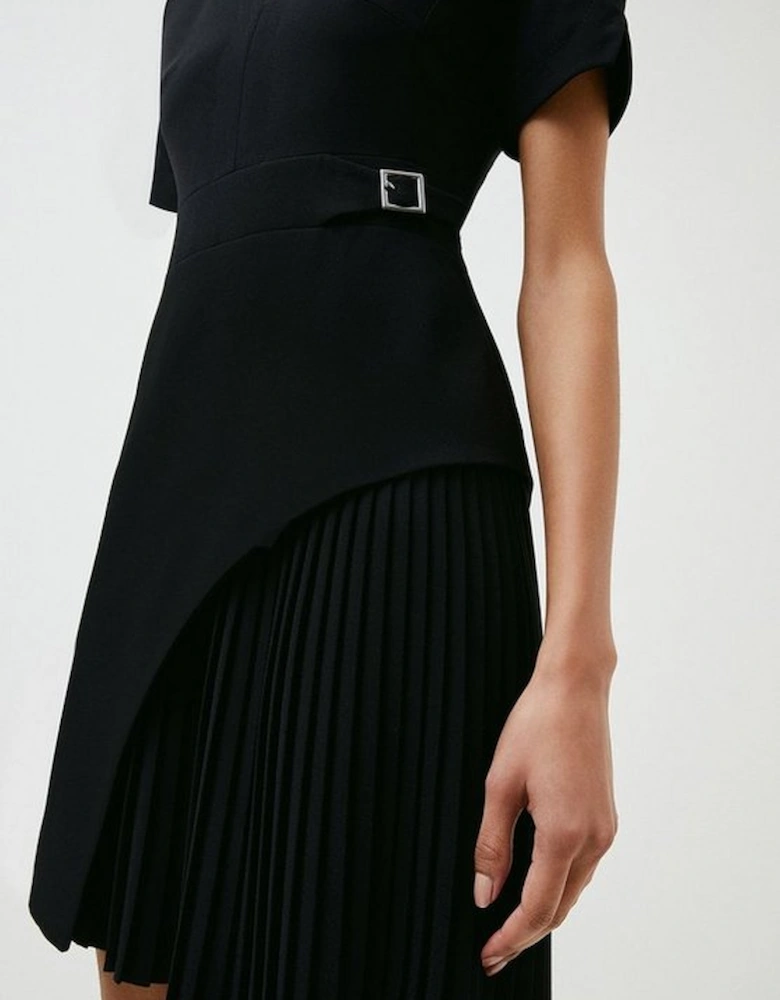 Tailored Military Pleat Short Sleeve Mini Dress