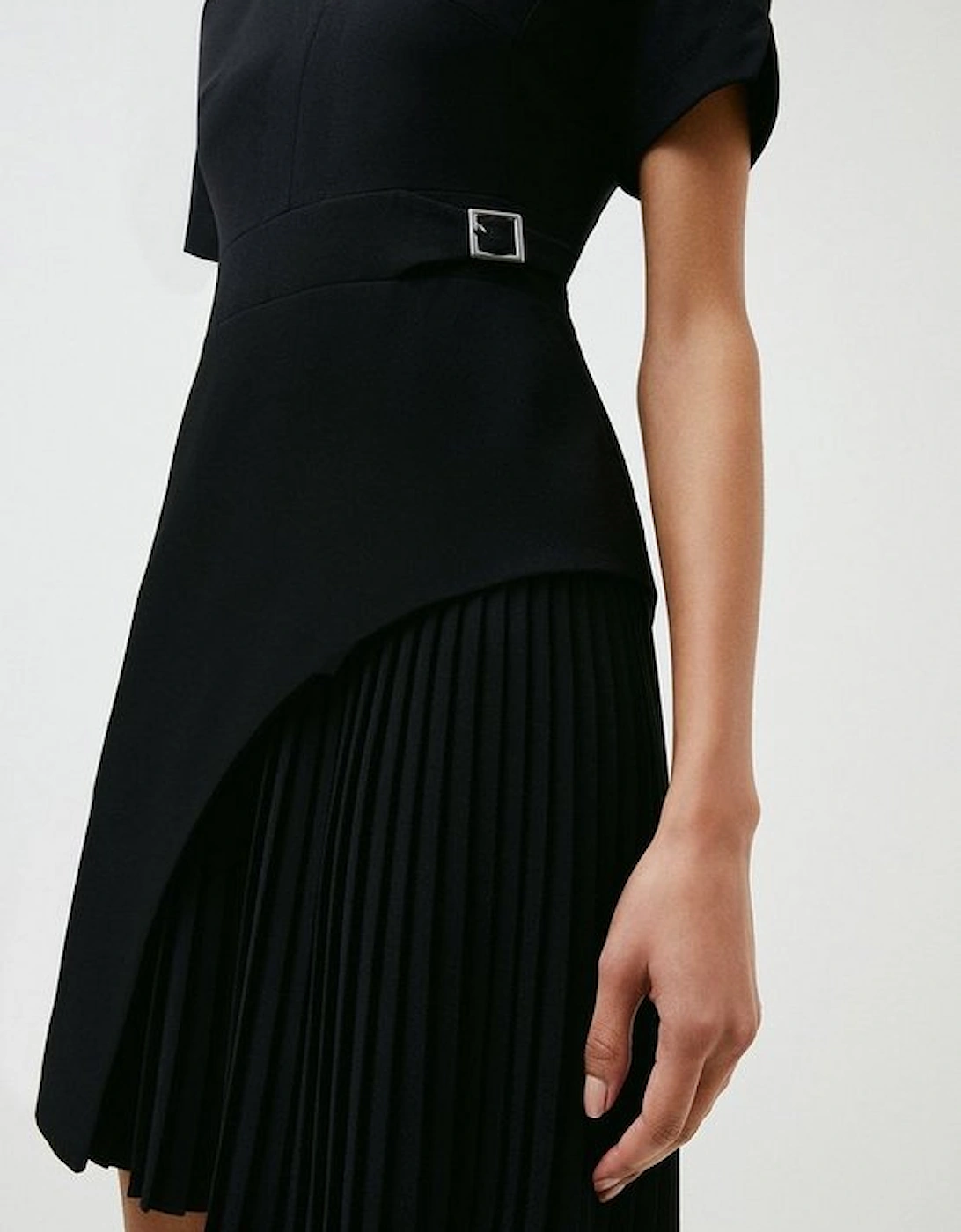 Tailored Military Pleat Short Sleeve Mini Dress