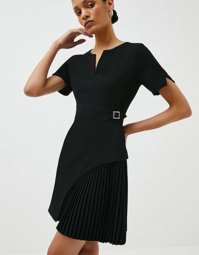 Tailored Military Pleat Short Sleeve Mini Dress