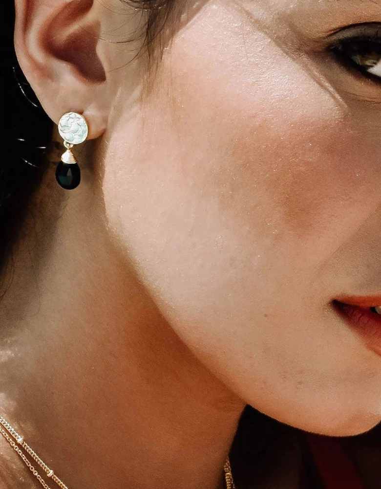 Gold Plated Disc Earring-Onyx