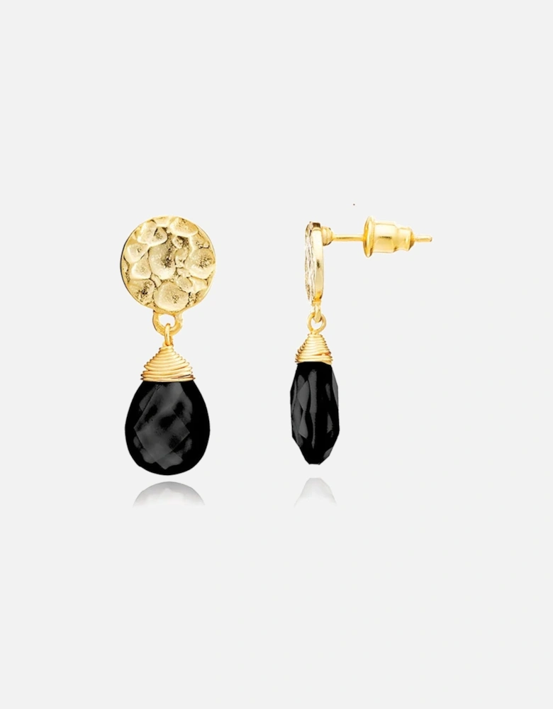 Gold Plated Disc Earring-Onyx