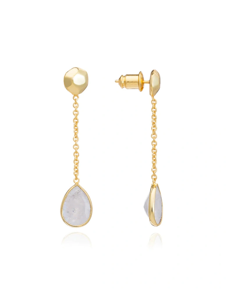 Gold Nugget Studs with Gemstone Drops-Moonstone