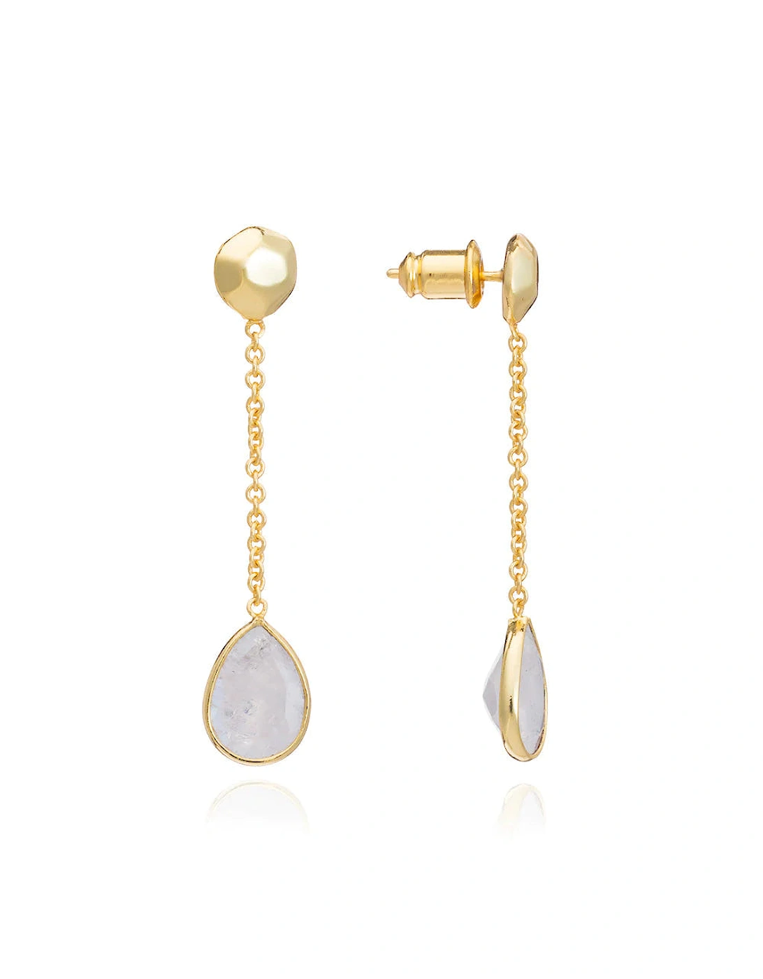 Gold Nugget Studs with Gemstone Drops-Moonstone, 3 of 2
