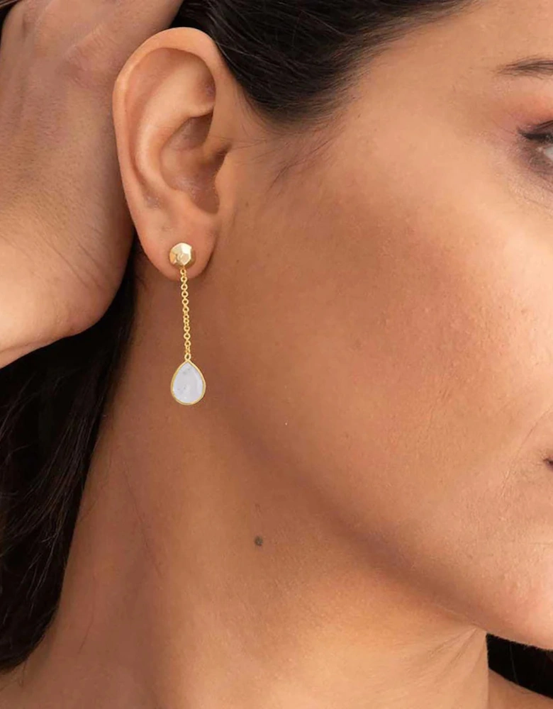 Gold Nugget Studs with Gemstone Drops-Moonstone