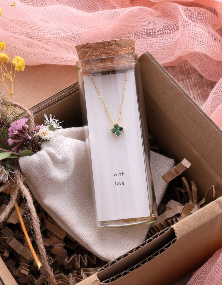 Four Clover Crystal Flower Necklace Green