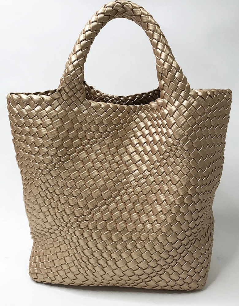 Gold Hand Knitted Leather Tote Bag with Matching Purse