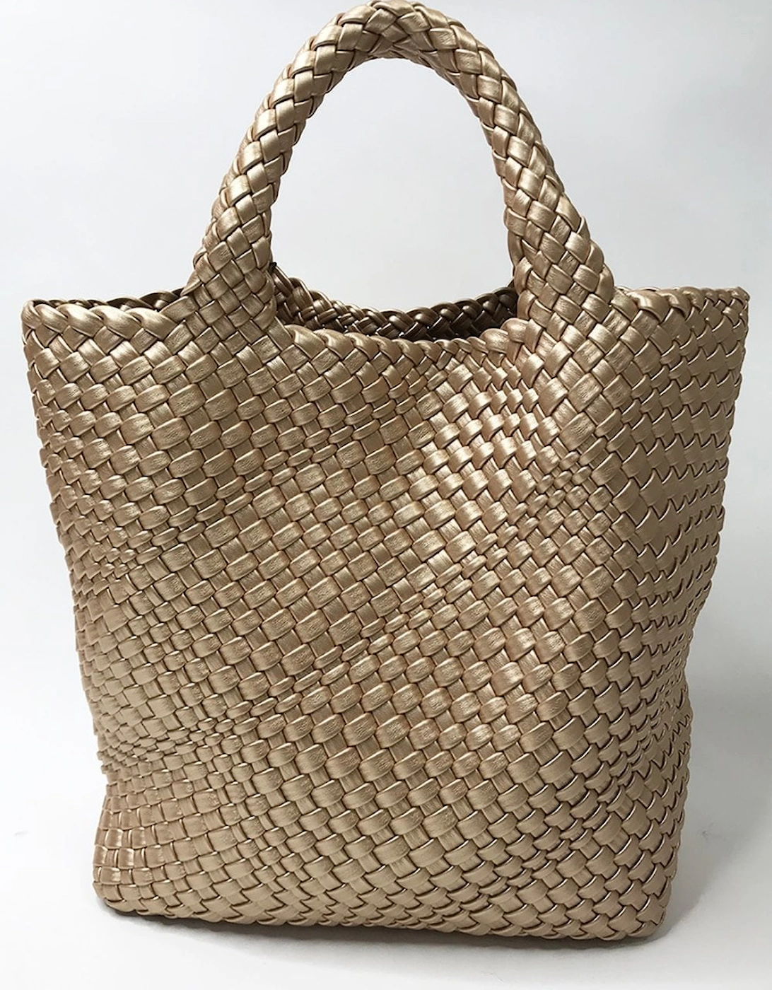 Gold Hand Knitted ECO Leather Tote Bag with Matching Purse