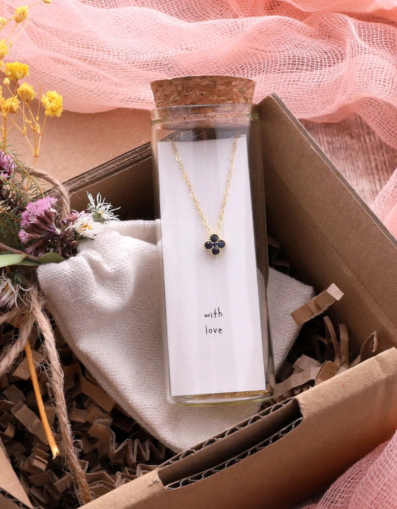 Four Clover Crystal Flower Necklace Blue