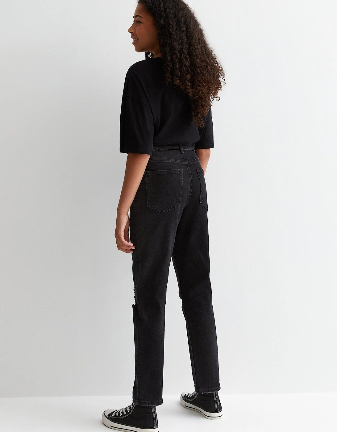 Girls Ripped Relax Fit Mom Jeans - Black