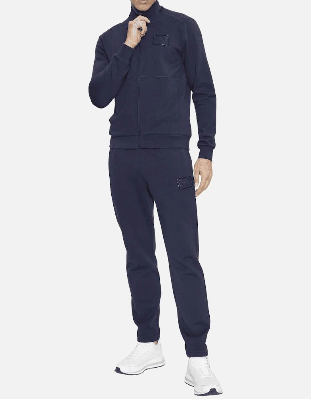 Rubber Logo Zip Up Funnel Neck Navy Tracksuit, 5 of 4
