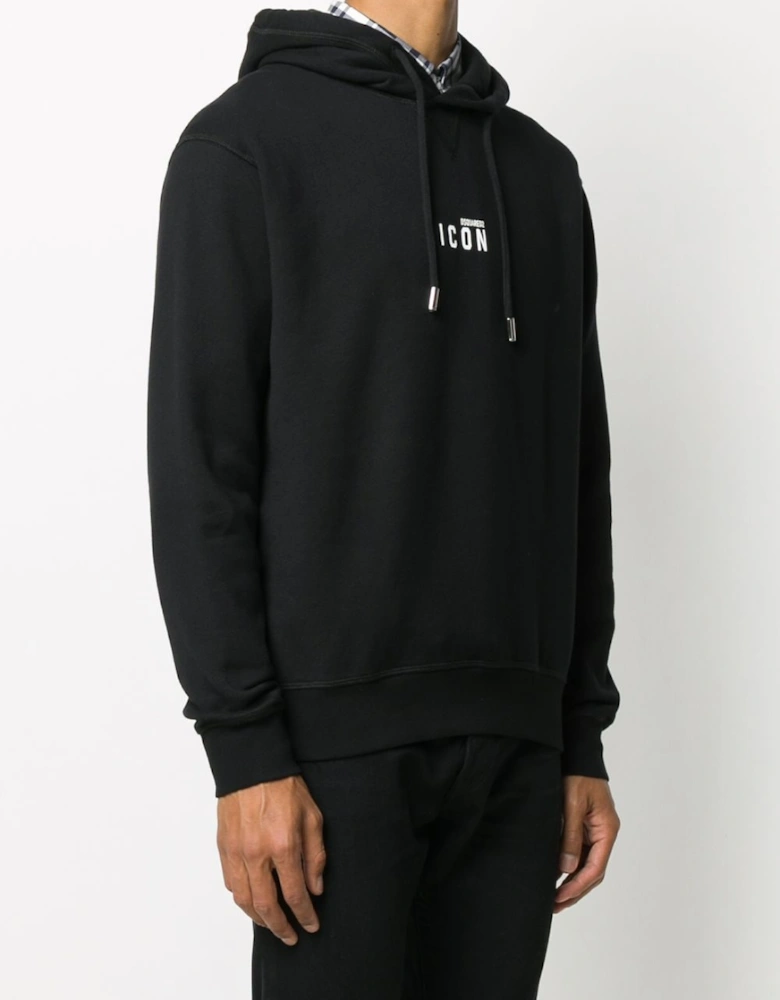 Small Icon Print Hoodie in Black