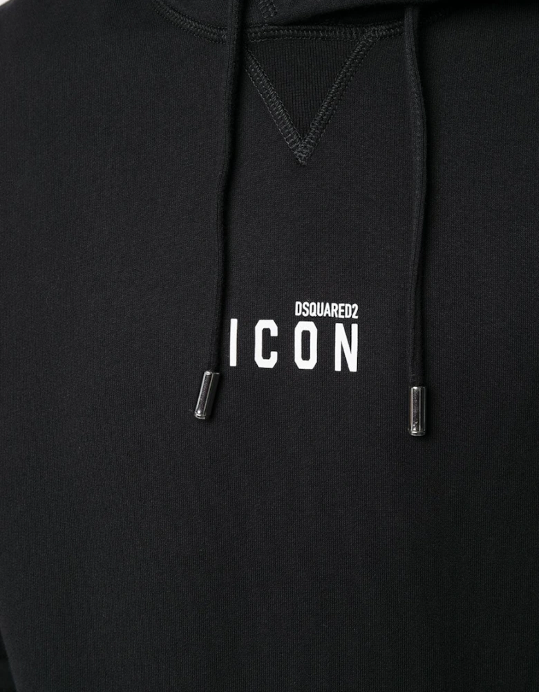 Small Icon Print Hoodie in Black