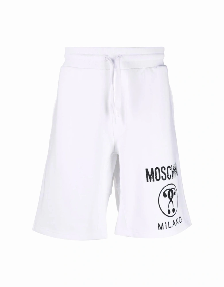 Double Question Mark Logo Print Track Shorts in White