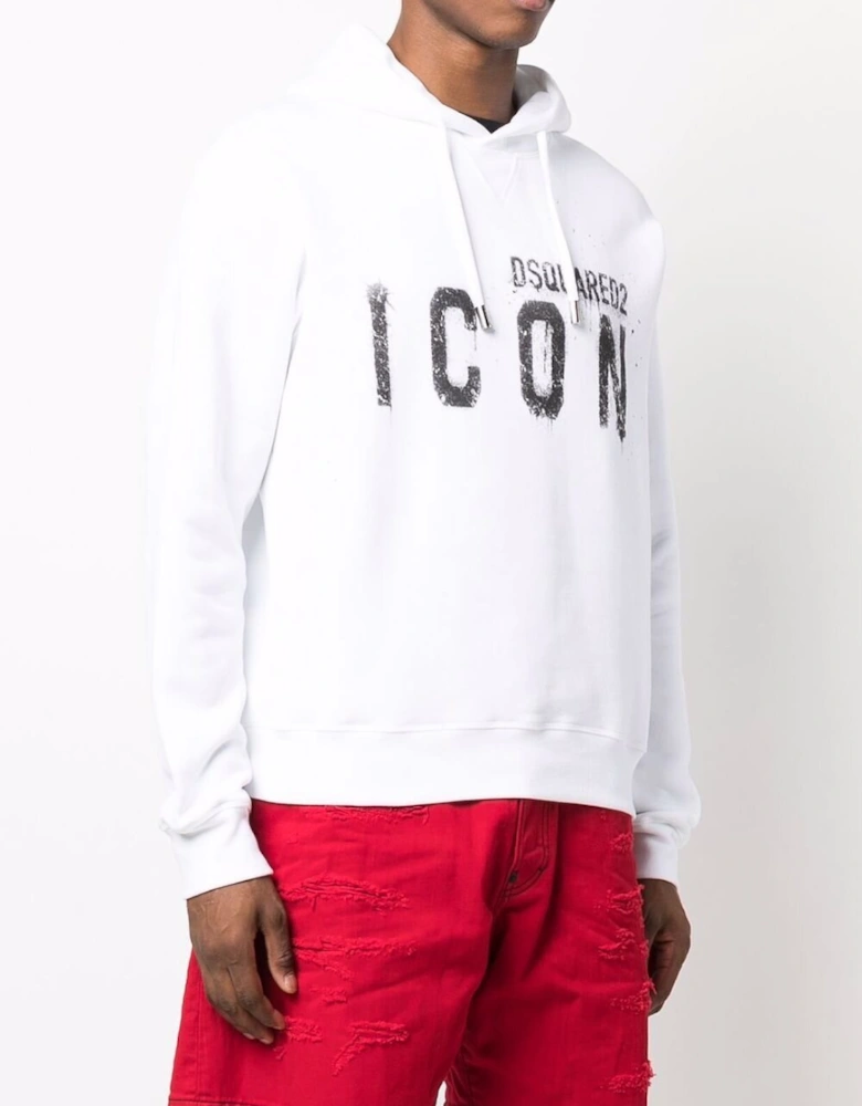 Icon Paint-splatter Cotton Hoodie White