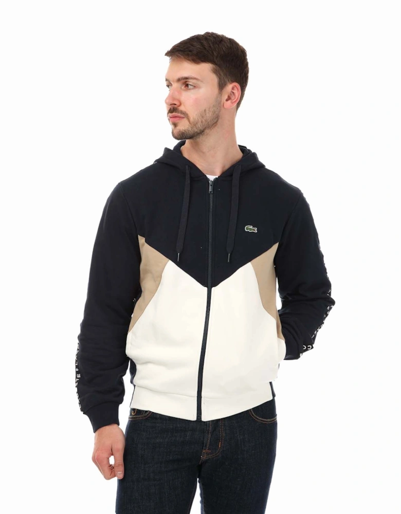 Mens Coloublock Lettered Fleece Zip-Up Hoodie