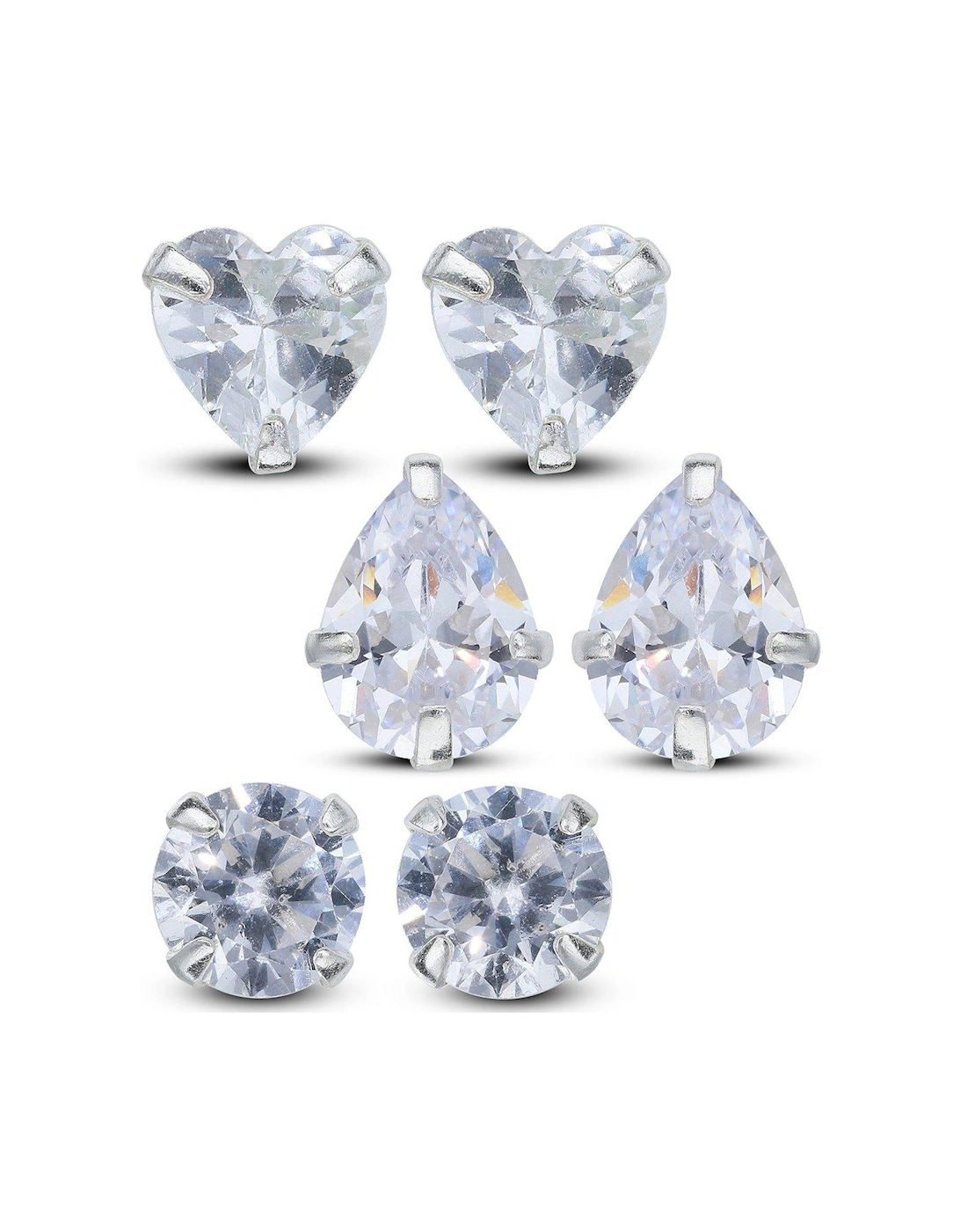 Sterling Silver Cubic Zirconia Multi Shaped Stud Set, 2 of 1
