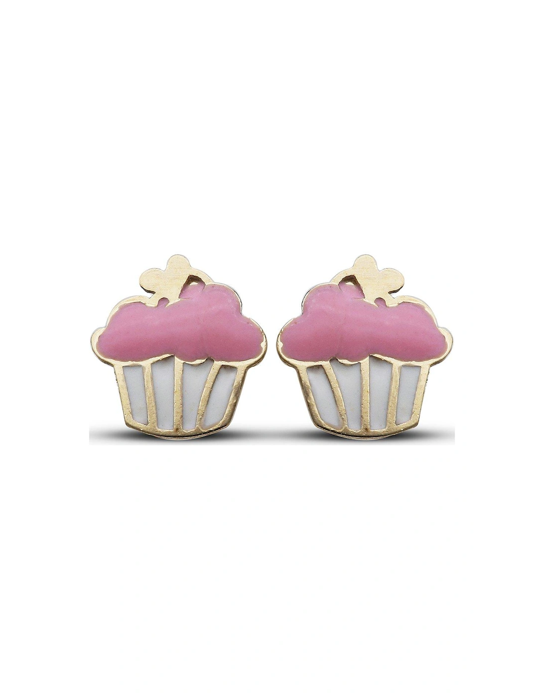 9ct Gold Pink Enamel Cupcake Stud Earrings, 2 of 1