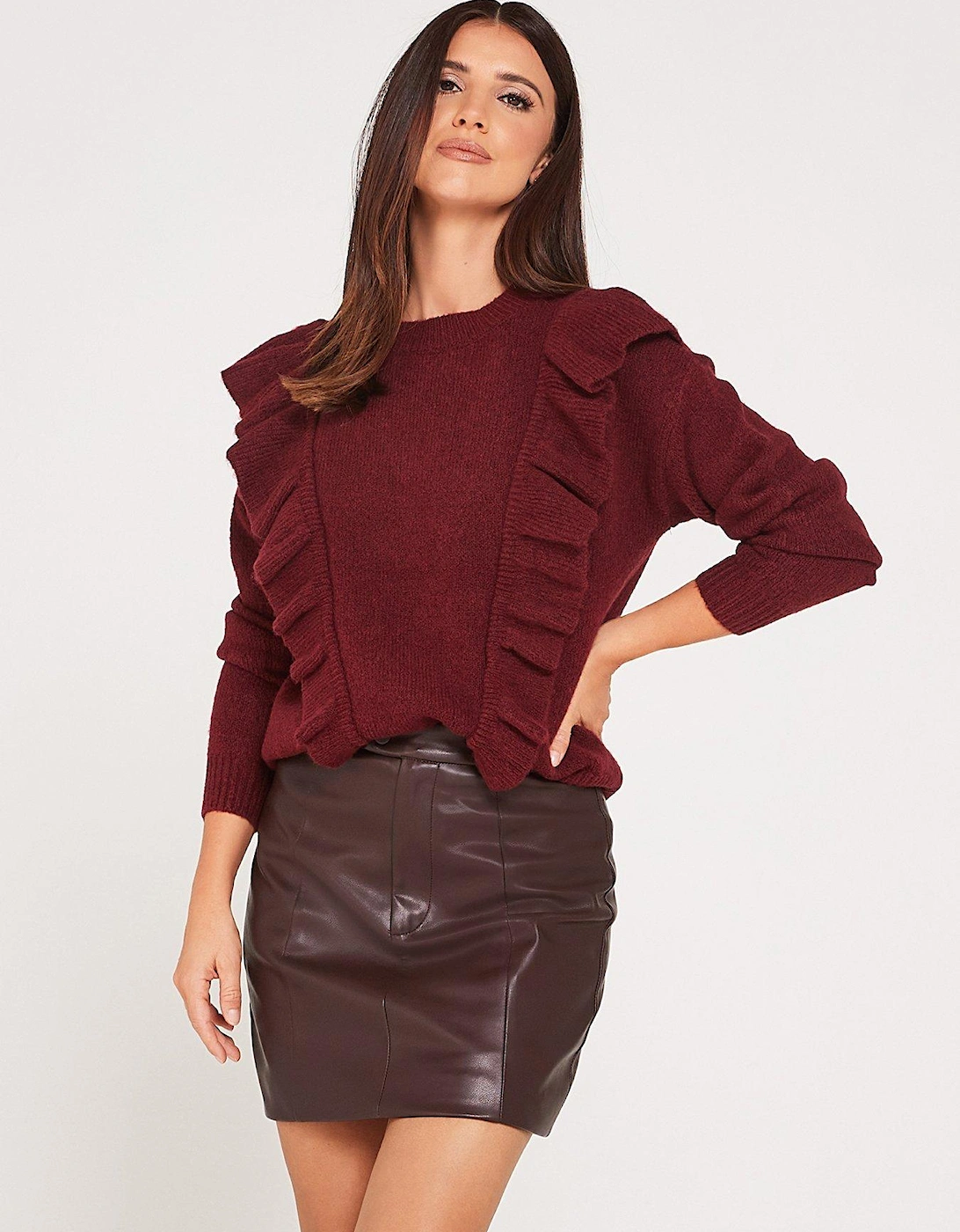 x V by Very Frill Detail Jumper - Wine, 3 of 2