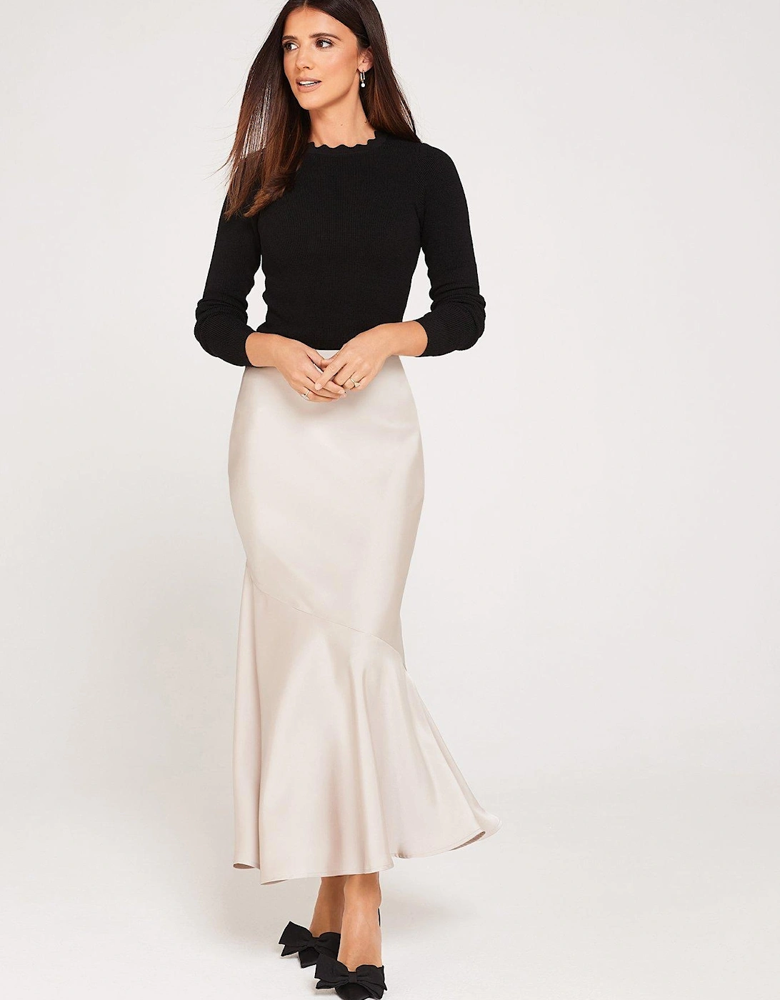 x V by Very Champagne Satin Skirt - Champagne, 3 of 2