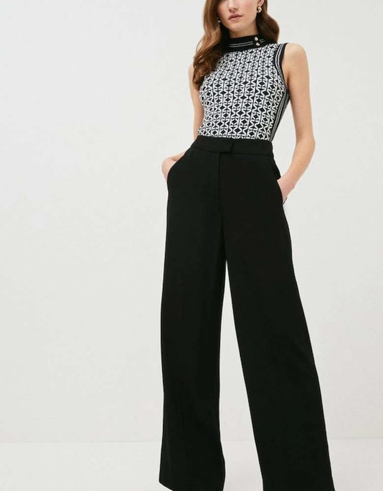 Petite Tailored Viscose Satin Back Crepe Wide Leg Trouser