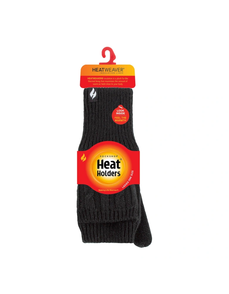Ash Cable Knit Converter Mittens - Black