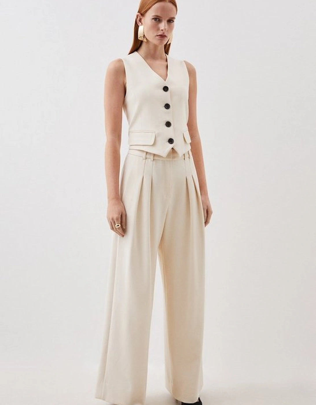 Compact Stretch Tailored Pleated Straight Leg Trousers, 5 of 4