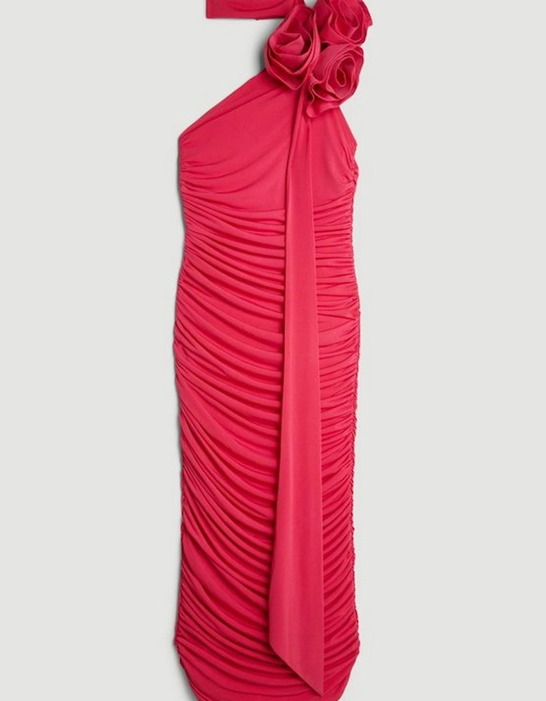 Drapey Ruched Jersey Rosette Midi Dress