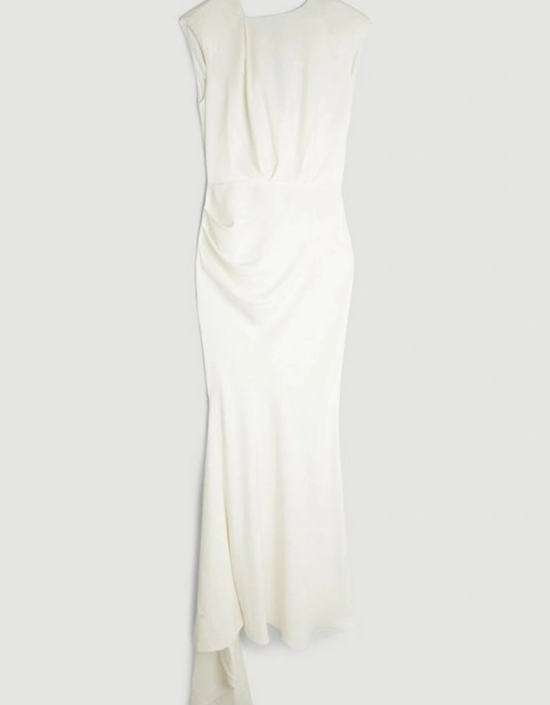 Premium Bonded Viscose Crepe Drape Detail Woven Maxi Dress