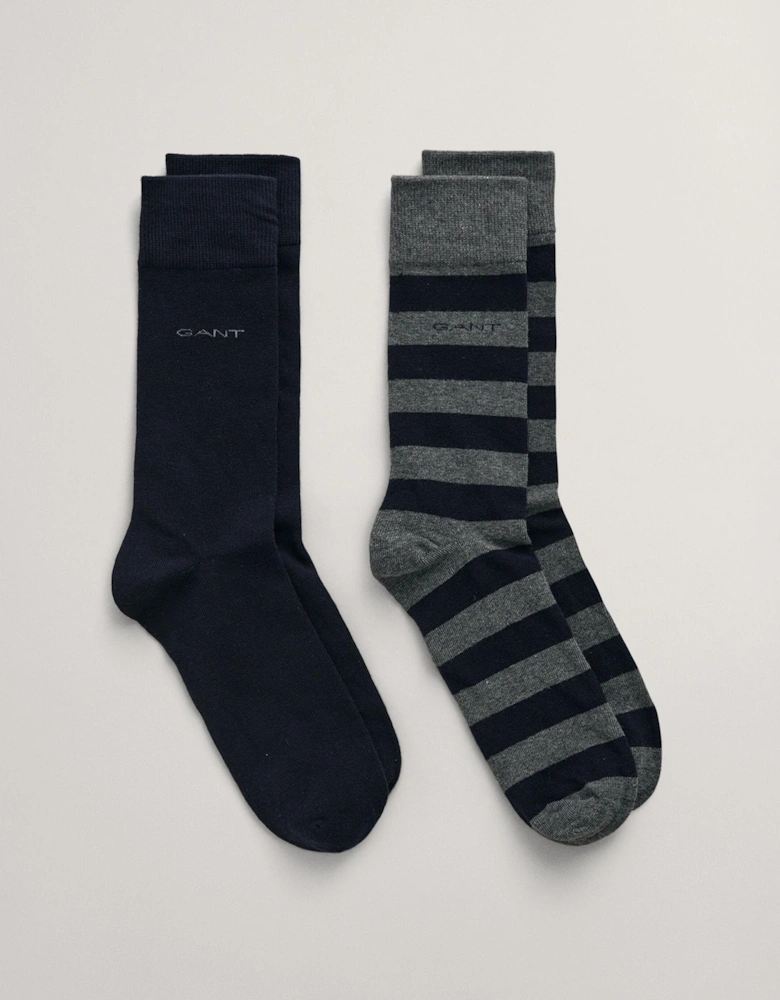 Mens Barstripe And Solid Socks 2-Pack