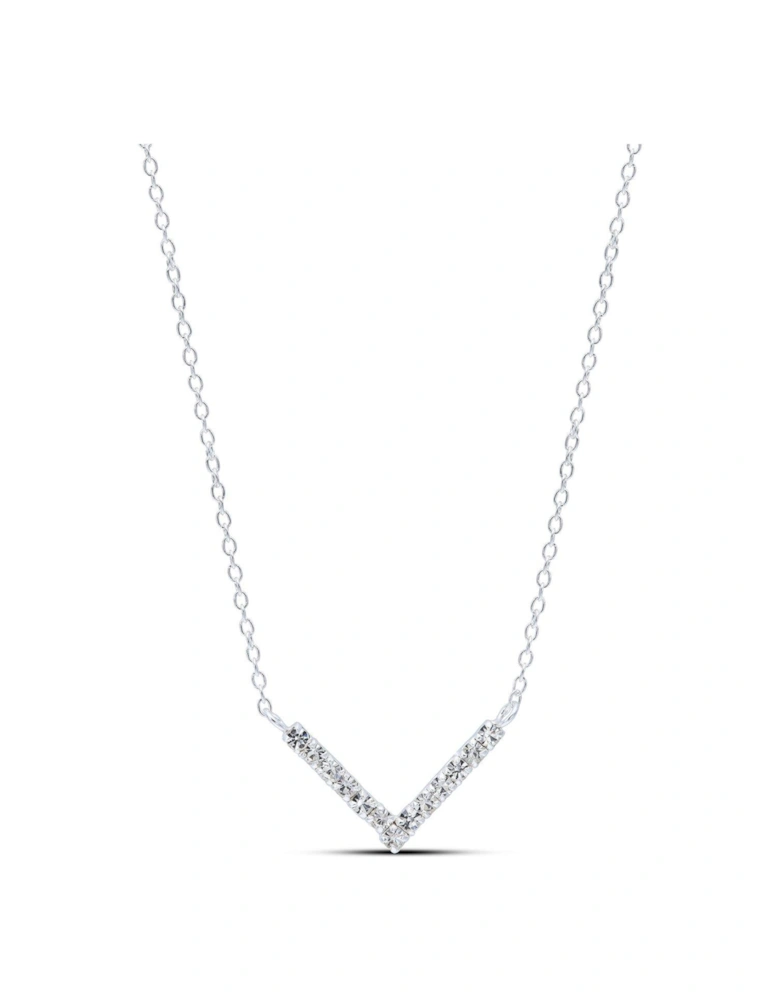 Sterling Silver Crystal V Necklace