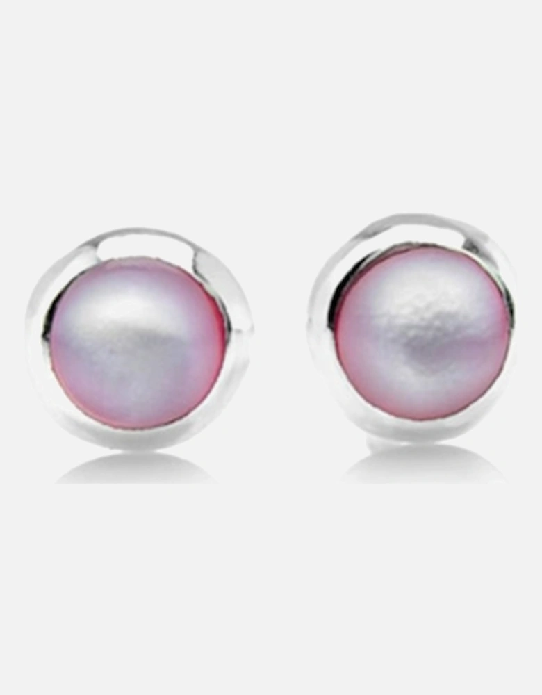 Origins Silver Stud Earring Pink Mop Round