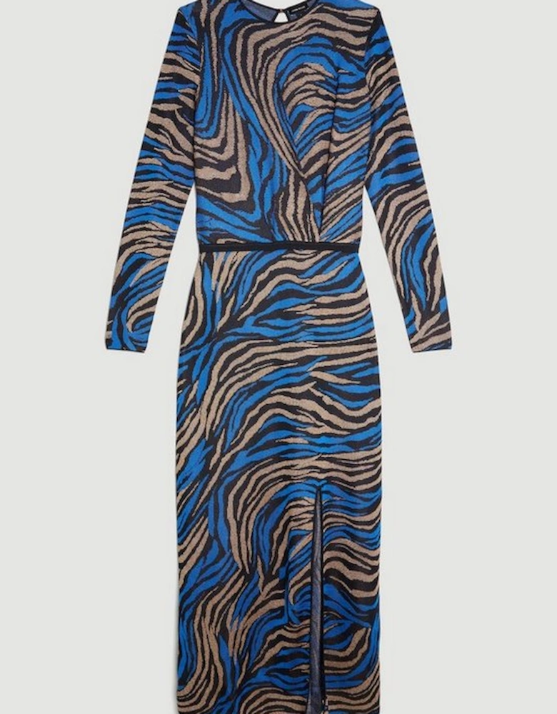 Slinky Jacquard Viscose Split Detail Knit Midaxi Dress