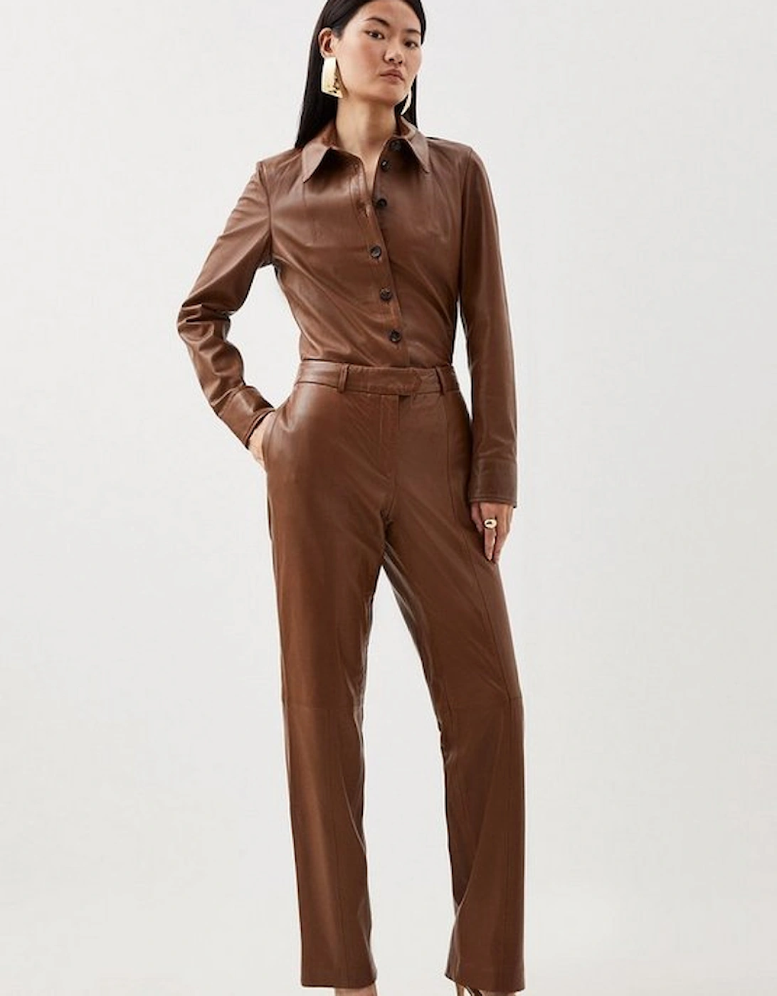 Leather Straight Leg Trousers, 5 of 4