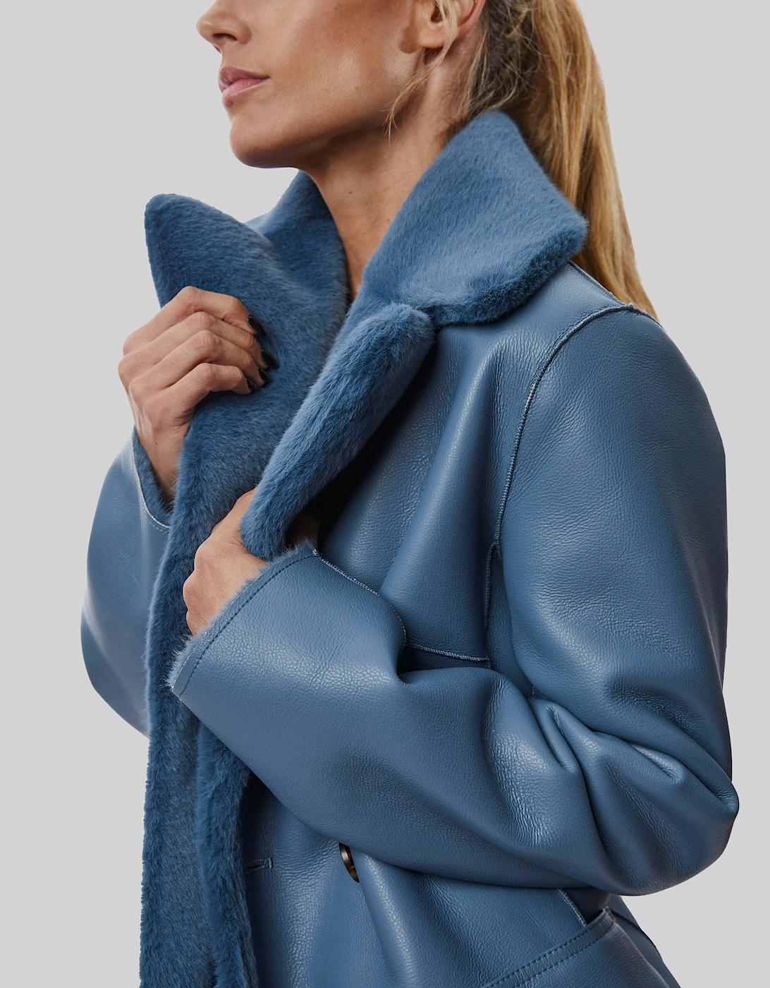 Reversible Faux Leather Coat Blue
