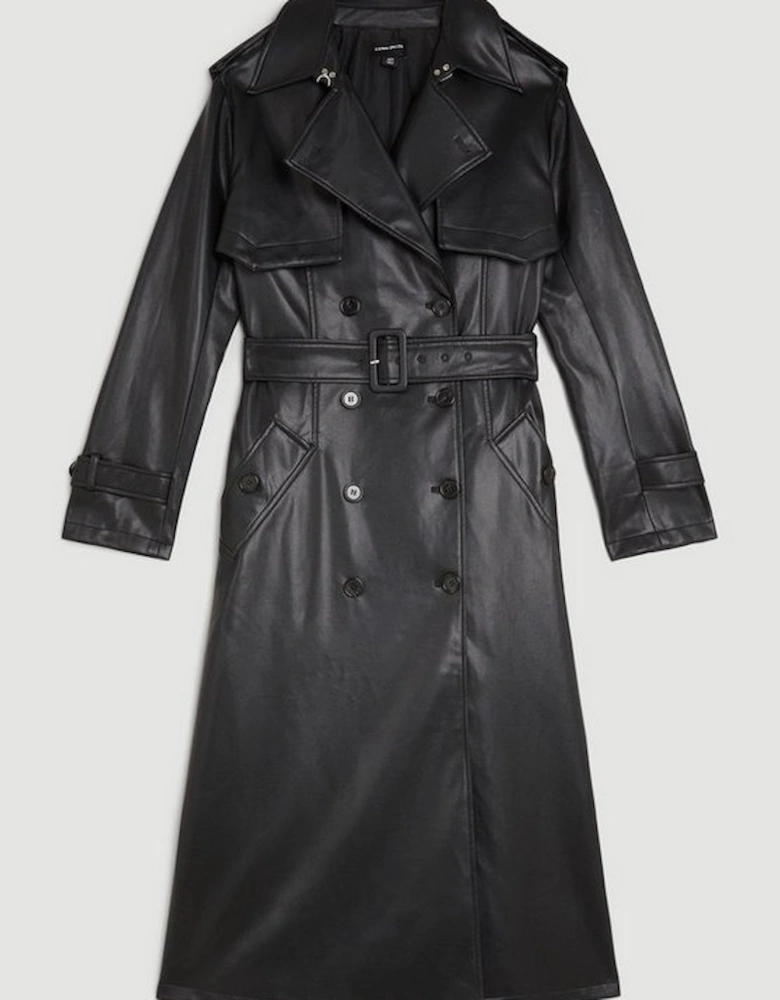 Tailored Faux Leather Belted Trench Coat