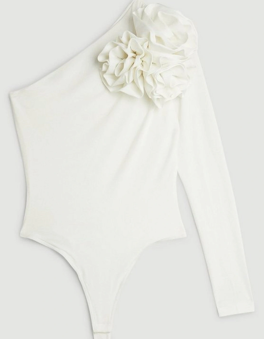 One Shoulder Drapey Ruched Jersey Rosette Bodysuit