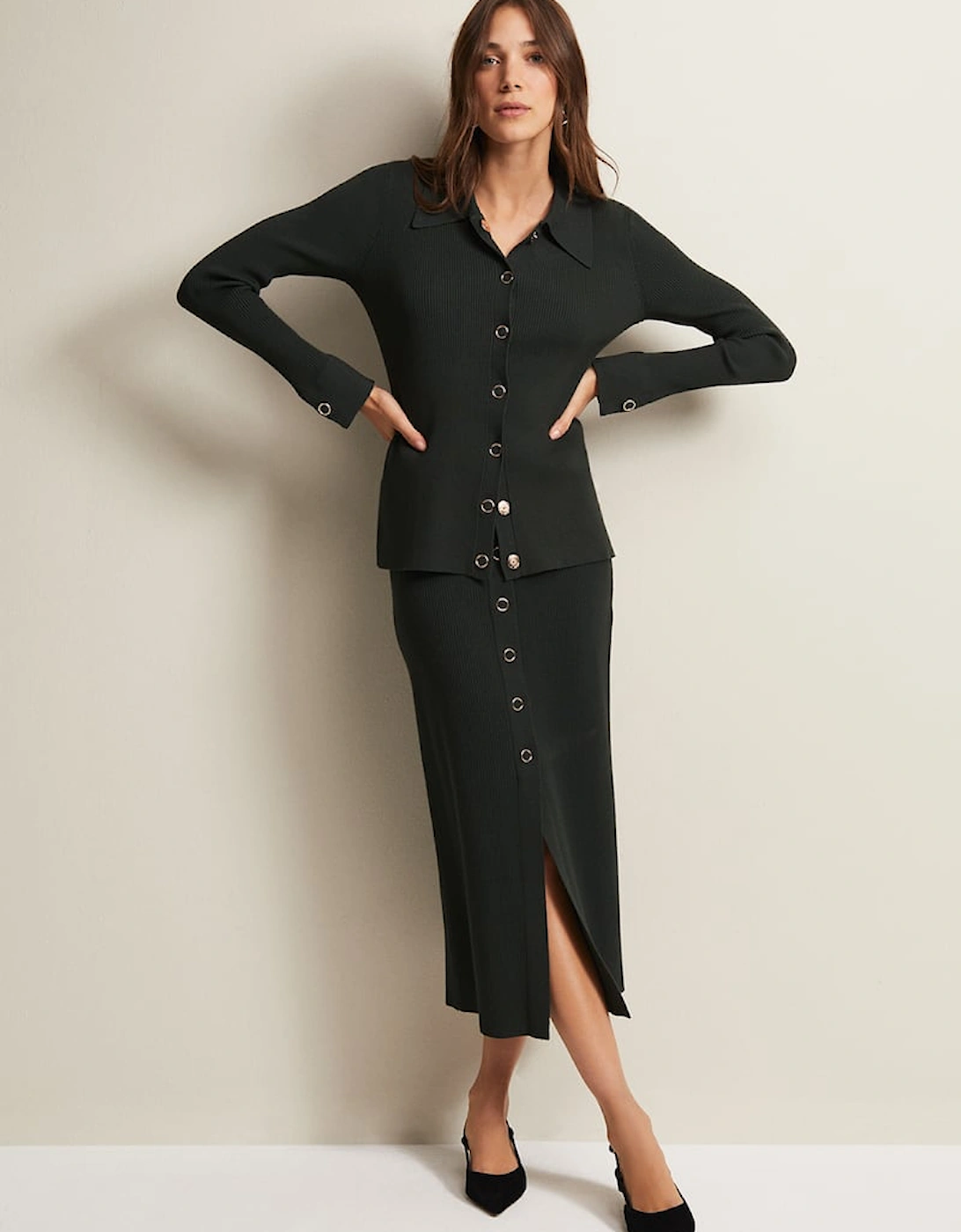 Irina Ribbed Button Detail Skirt, 7 of 6