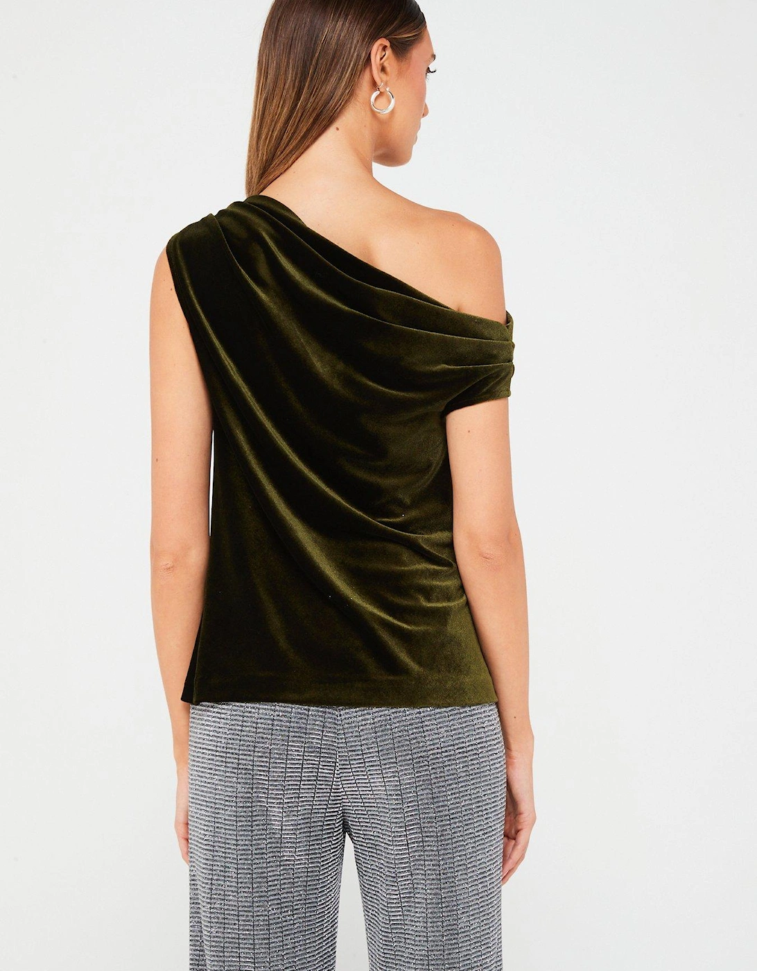 Velvet Off The Shoulder Gathered Blouse