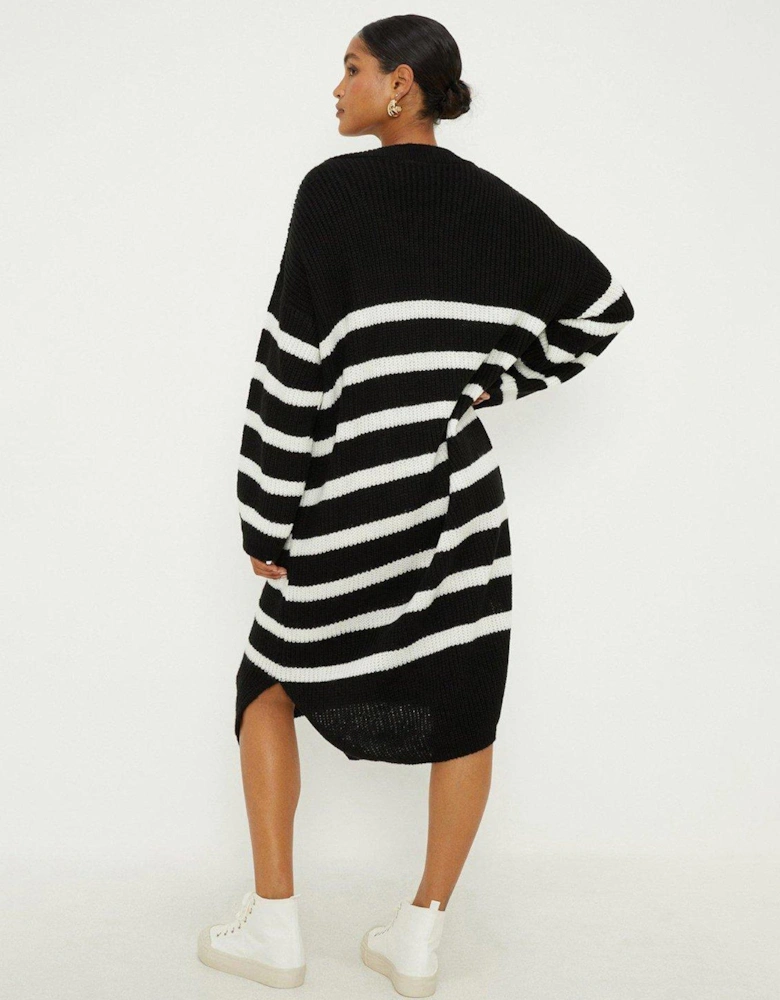 Stripe V Neck Knitted Midi Dress - Multi