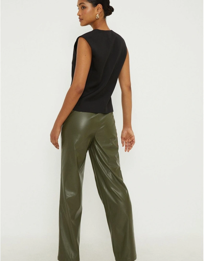 Faux Leather Straight Leg Trouser - Olive