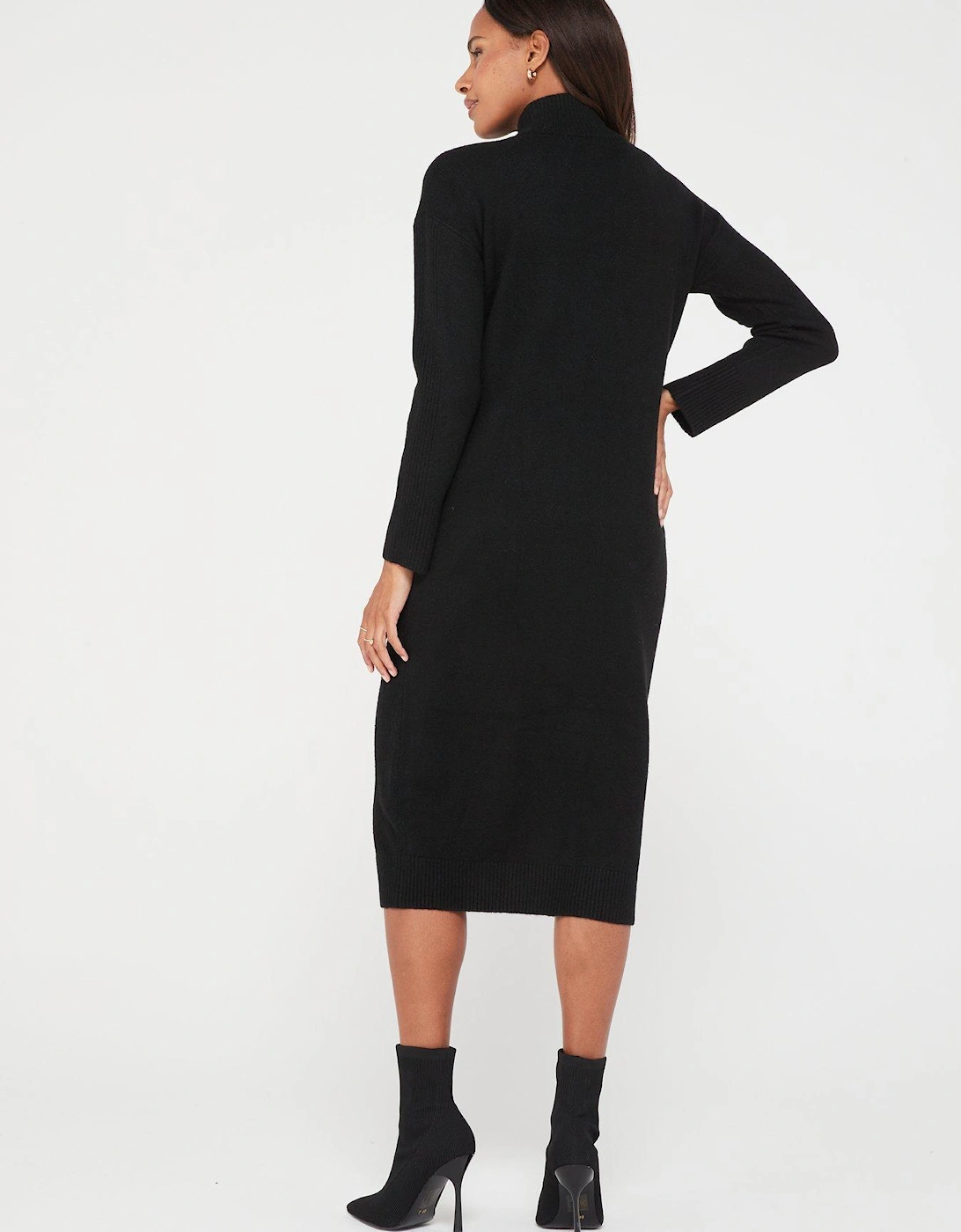 Knitted Quarter Zip Dress - Black