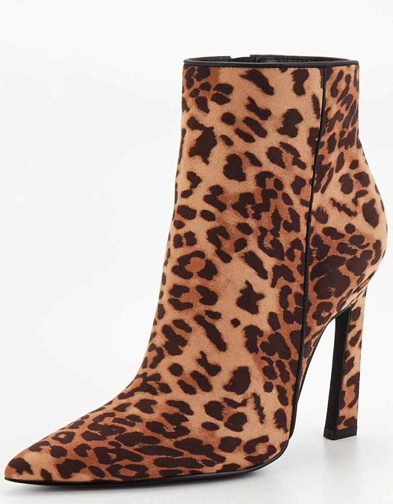 Point Toe Leopard Ankle Boot - Brown