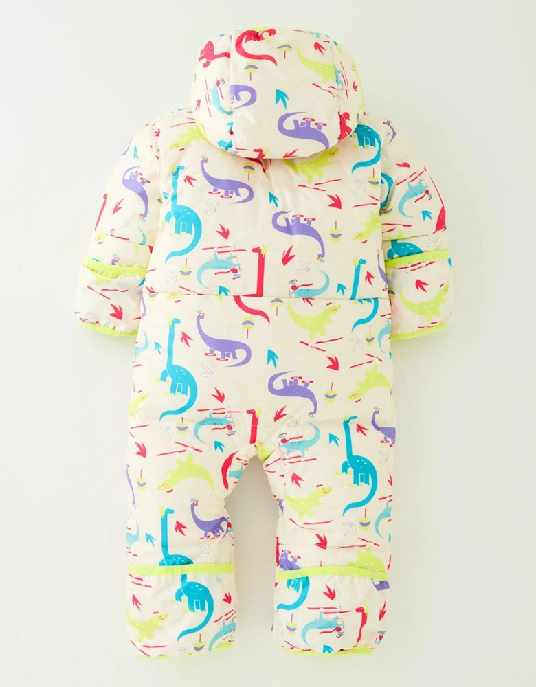 Infant Snuggly Bunny Dinosaur Print Bunting Insulated Snowsuit - Beige