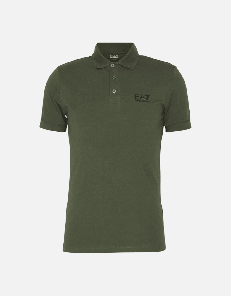 Cotton Print Logo Short Sleeve Green Polo Shirt