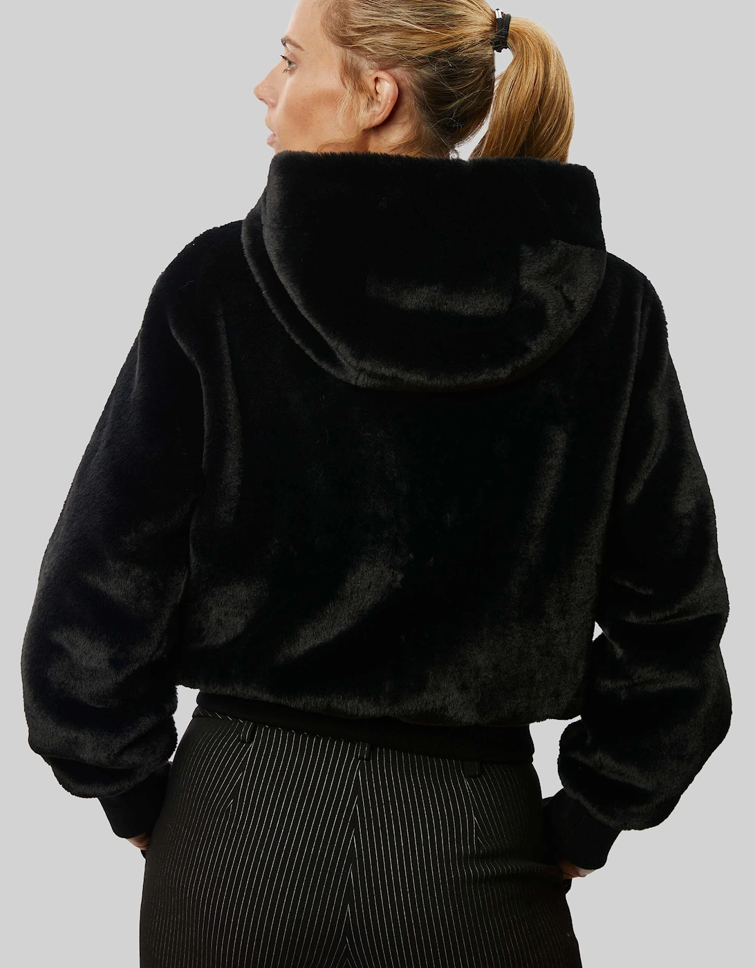 Faux Fur Hooded Jacket Black